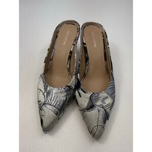 Pour La Victoire Silver Floral Brocade Mule Heels Womens Size 8 Bridal Metallic